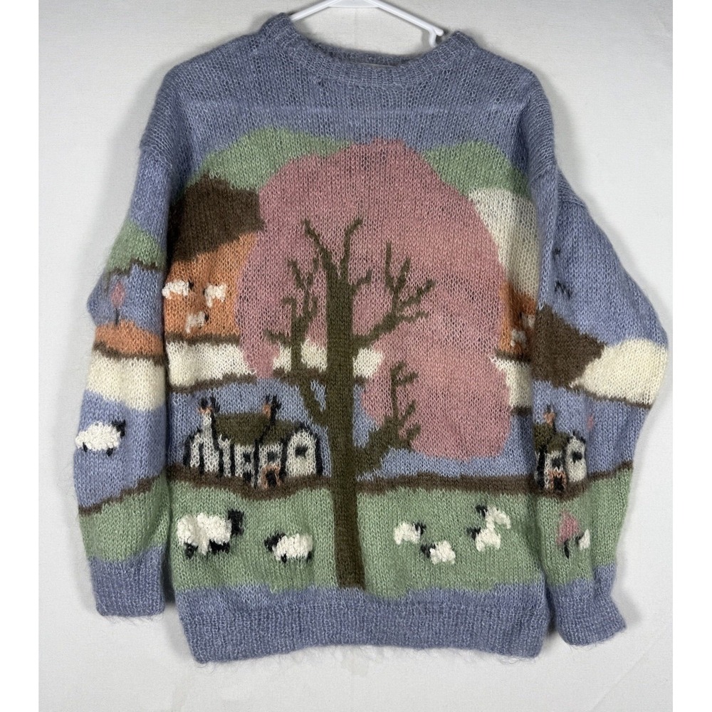 VTG Pastel Mohair Sweater Michelle Stuart Studio Sheep Oversize Hand Knit Medium